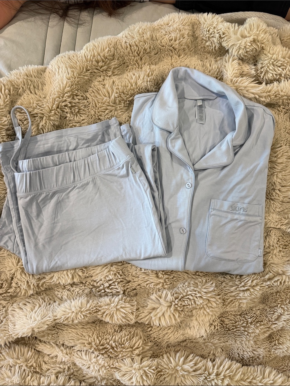 Skims light blue long sleeve pajama set